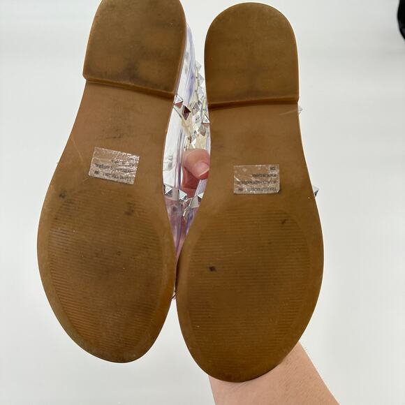 Steve Madden Travel Strappy Gladiator Studded Clear Silver Sandal Womens 8M - Picture 9 of 10